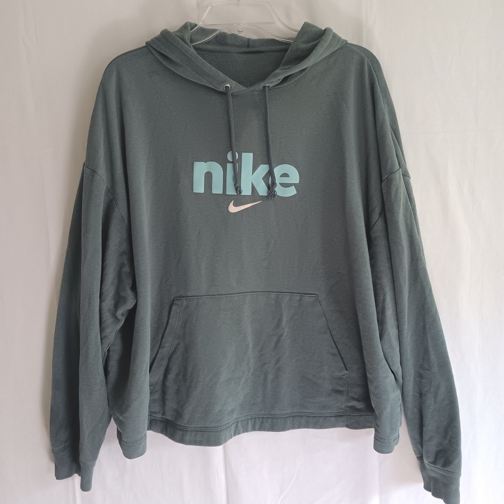 Nike Hoodie Womens 2XL Blue Gray Graphic Logo Pullover Sportswear